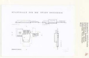 Stadthalle Rosenheim (Diplomarbeit bei Willy Kreuer): Grundriss Obergeschoss und Schnitte
