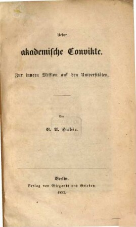 Ueber akademische Convikte : Zur innern Mission auf den Universitäten
