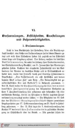 VI. Versammlungen, Festlichkeiten, Ausstellungen und Sehenswürdigkeiten