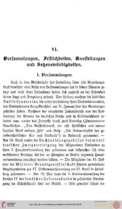 VI. Versammlungen, Festlichkeiten, Ausstellungen und Sehenswürdigkeiten