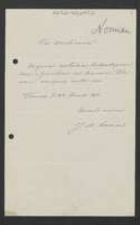 Brief von Johannes Musaeus Norman an Unbekannt