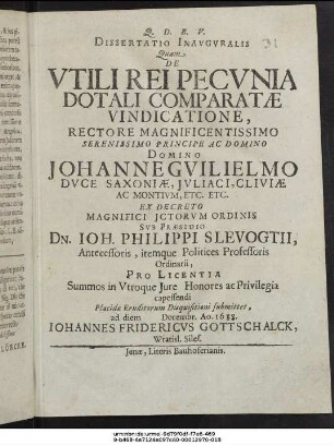 Dissertatio Inauguralis Quam De Utili Rei Pecunia Dotali Comparatae Vindicatione