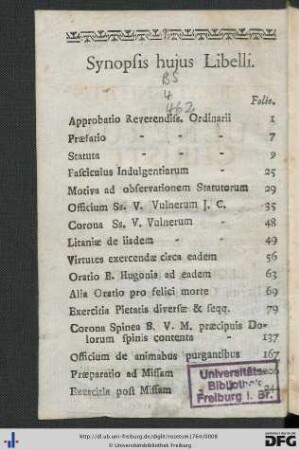 Synopsis hujus Libelli.