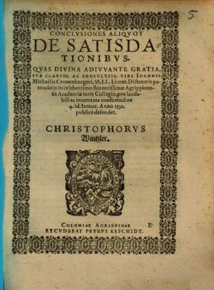 Conclvsiones aliqvot de satisdationibus
