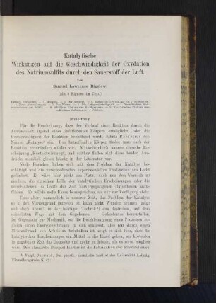 Katalytische Wirkungen auf die Geschwindigkeit der Oxydation des Natriumsulfits durch den Sauerstoff der Luft