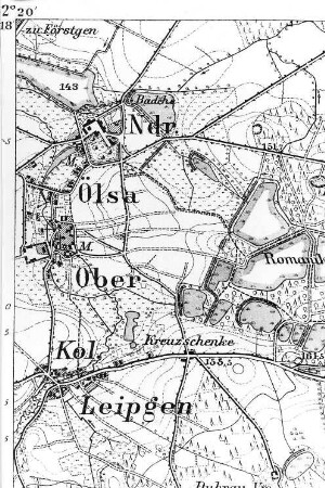 Mücka-Förstgen-Ost (vormals Ober- und Nieder Ölsa). Meßtischblatt, 1:25.000, Sekt. Niesky, 1886