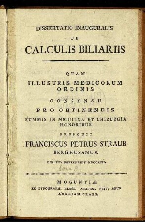 Dissertatio Inauguralis De Calculis Biliariis