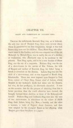 Chapter VII. Birth and parentage of Dulleep Sing