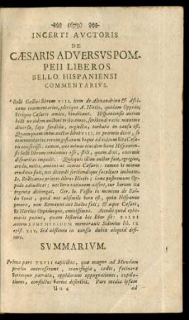 Incerti Auctoris De Caesaris Adversus Pompeii Liberos Bello Hispaniensi Commentarius