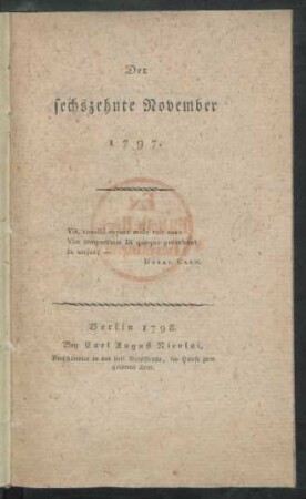 Der sechszehnte November 1797.
