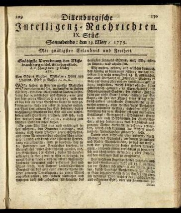 IX. Stück. Sonnabends: den 29. May / 1773.