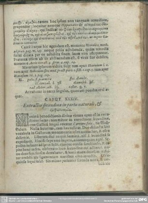 Caput XXXIV [XXXV]. Extractio secundina in partu, & emfalotomia