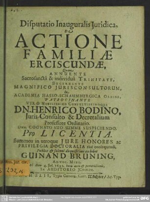 Disputatio inauguralis iuridica de actione familiae erciscundae