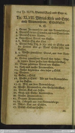 Tit. XLVII. Vitriol-Kiese und Ertze, auch Atramensteine : Schiebkasten n. 18