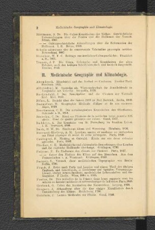 II. Medicinische Geographie und Klimatologie.