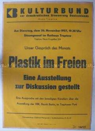 Maueranschlag mit der Ankündigung einer Diskussions- Veranstaltung über Bildende Kunst