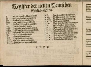 Register der neuen Teutschen Weltlichen Lieder