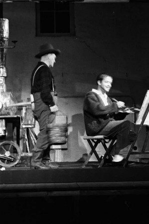 Szenenbilder aus "Noch zehn Minuten bis Buffalo" von Günter Grass und "Die große Wut des Philipp Hotz", Schwank von Max Frisch. Werkstatt Schillertheater Berlin, 1959
