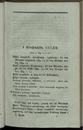 I. Stechmükke, Culex. [bis] V. Zukmükke Chironomus.