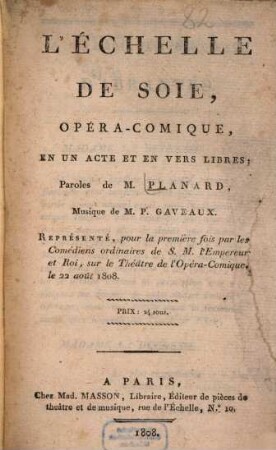 L' échelle de soie : opéra-comique, en un acte et en vers libres