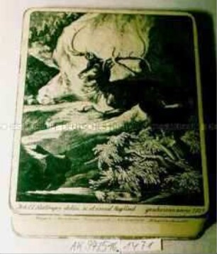 Blechdose für Tabak "Jäger-Auslese Ges. gesch. Nr. 416274 Krüllschnitt"