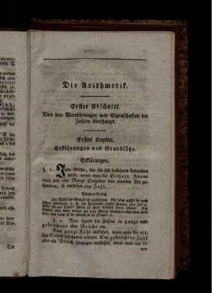Erster Abschnitt. Von den Verrichtungen und Eigenschaften der Zahlen überhaupt.