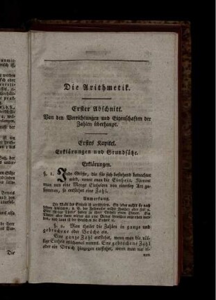 Erster Abschnitt. Von den Verrichtungen und Eigenschaften der Zahlen überhaupt.