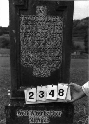 Grabstein 2348 (Index: 100097529) Maße HxBxT: 153x45x22 cm: Grabstein 2348 (Detailaufnahme)