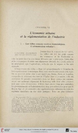 Chapitre VI: L'économie urbaine et la réglementation de l'industrie