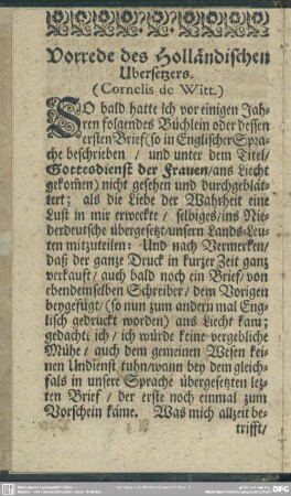 Vorrede des Holländischen Ubersetzers. (Cornelis de Witt.)