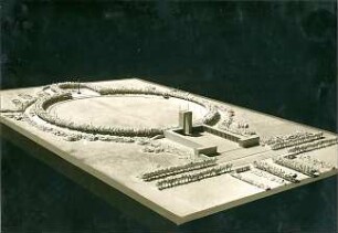 Grund, Peter; Düsseldorf; Schlageter - Forum, Gauleitung mit Kongreßhalle und Ehrenmal - Modellfoto Ehrenmal (Ansicht)