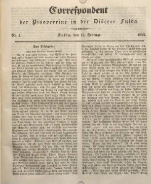 Nr. 4. Fulda, den 15. Februar 1852.