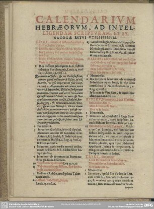 Calendarium Hebraeorum, Ad Intelligendam Scripturam, Et Synagogae Ritus Utilissimum