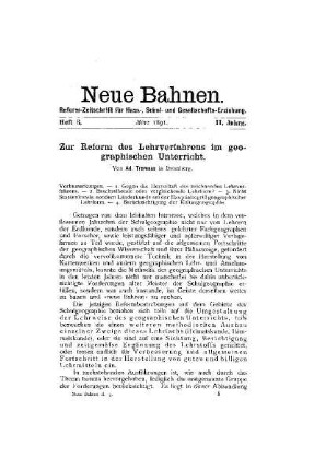 Zur Reform des Lehrverfahrens im geographischen Unterricht