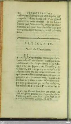 Article IV. Succès de l'Inoculation