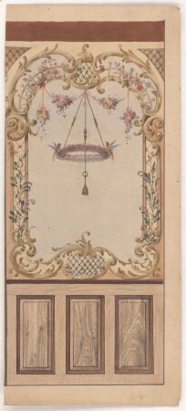Dresden, Rittergut Altfranken, Wandgestaltung, Entwurf : Dresden, Rittergut Altfranken, Entwurf zur Gestaltung einer Wand, unbekannter Zeichner, 2. Hälfte 19. Jh. Feder, Graphit, Pinsel in Wasserfarbe/Papier. 40,6 x 18 cm.
