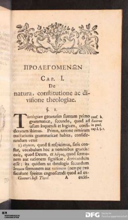 Cap. I. De natura, constitutione ac divisione theologiæ.