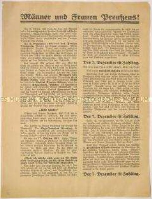Pro-preußischer programmatischer Wahlaufruf der Nationalsozialistischen Freiheitsbewegung mit zahlreichen historischen Anspielungen anlässlich der Preußischen Landtagswahl und der Reichstagswahl 1924
