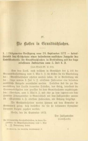 1. Allgemeine Verfügung vom 24. September 1872