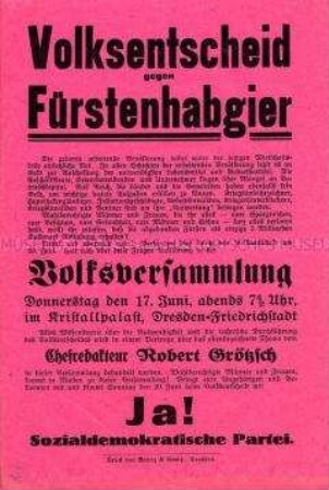 Flugblatt der SPD für die Teilnahme am Volksentscheid über die Fürstenenteignung