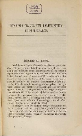 Om Eclampsia gravidarum, parturientium et puerperarum : I. Akad. Afh.