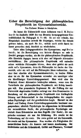 Ueber die Berechtigung der philosophischen Propädeutik im Gymnasialunterricht