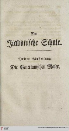 Dritte Abtheilung: Die Venetianischen Maler