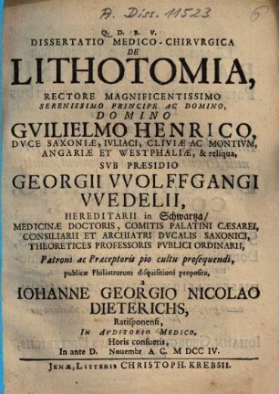 Dissertatio Medico-Chirurgica De Lithotomia