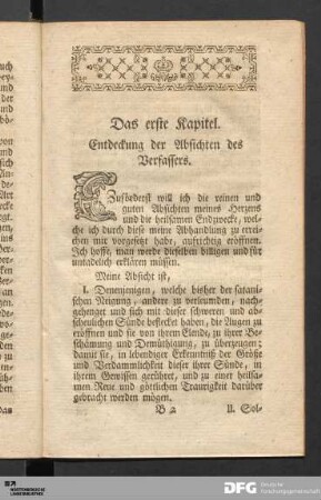 Das erste Kapitel. Entdeckung der Absichten des Verfassers.