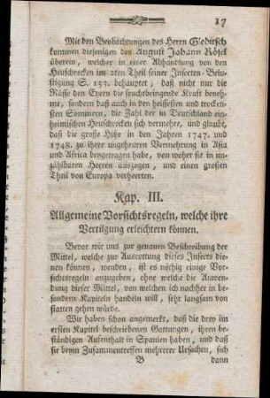 Kap. III. Allgemeine Vorsichtsregeln, welche ihre Vertilgung erleichtern können.