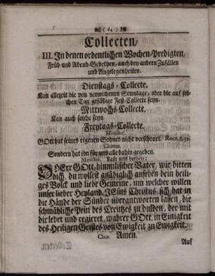Collecten/ III. In denen ordentlichen Wochen- Predigten, ...