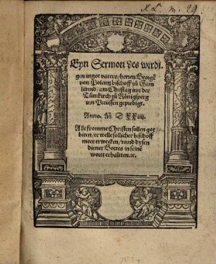 Eyn Sermon ... am Christag inn der Tumkirch zu Königsperg inn Preussen gepredigt