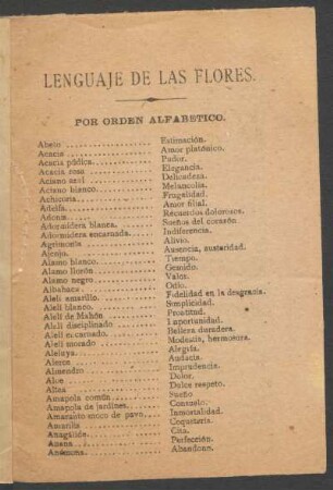 Lenguaje de las flores. : Por orden alfabético.