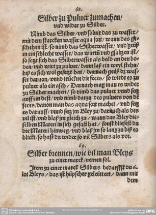 69. Silber brennen/wie vil man Bleys zu einer marck nemen sol.